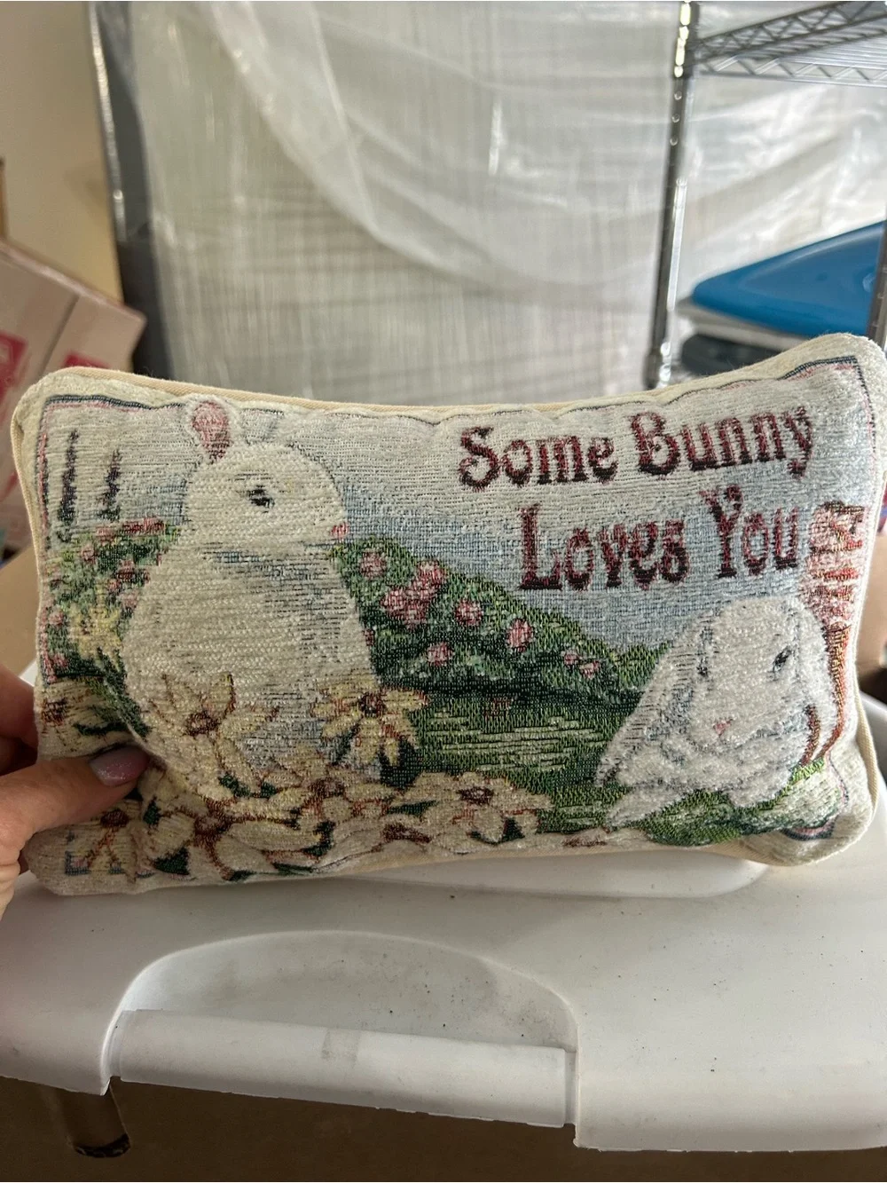 Some Bunny Loves You Decorative Bunny Pillow - Cream/Green